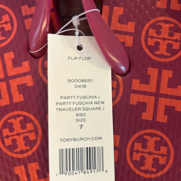 Tory Burch party fuchsia new travel or square pink orange flip flop NWT - Picture 3 of 3